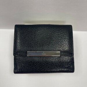 Gucci Black Leather Compact Wallet w/ Silver-tone Hardware - Preowned